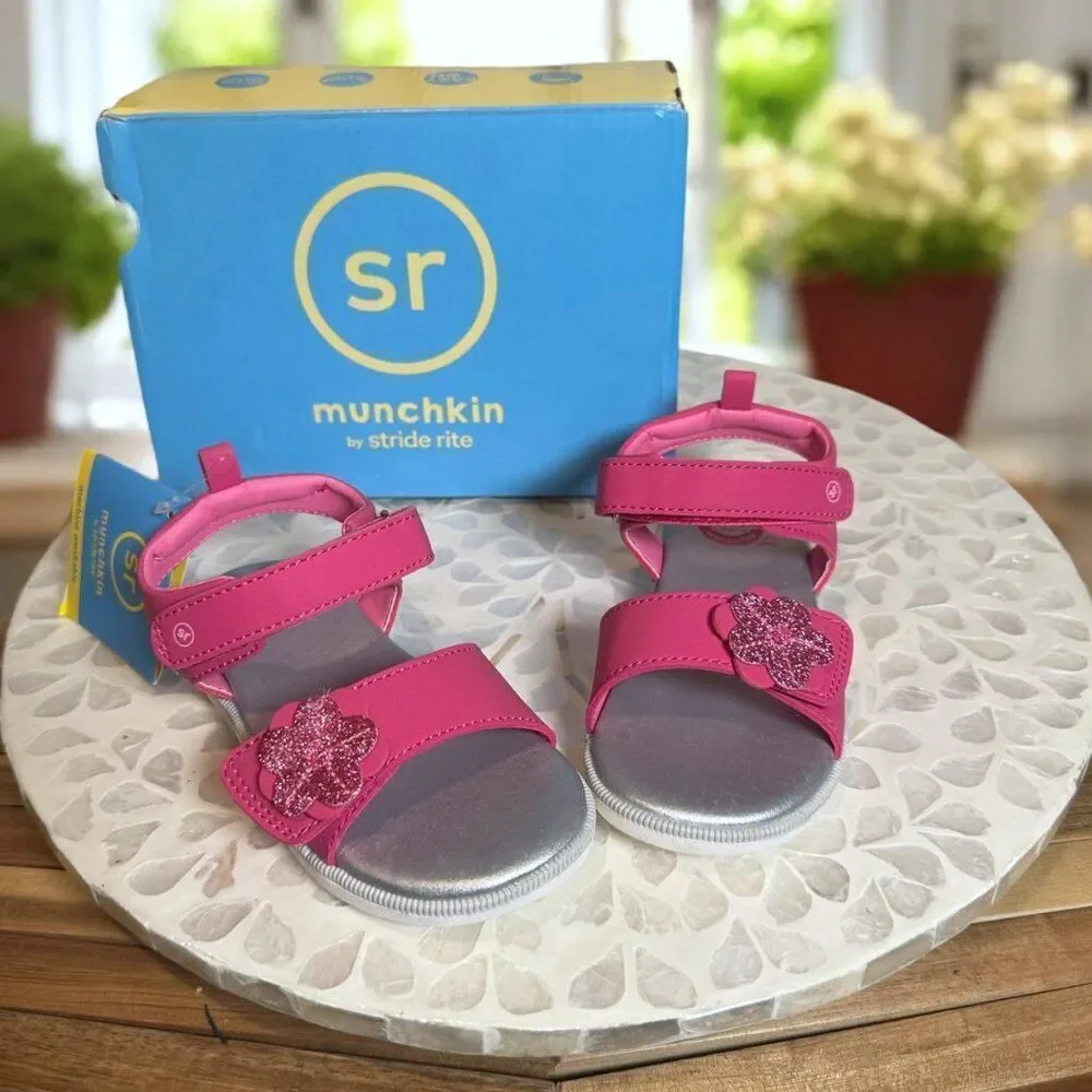 Stride Rite Jade Pink Glitter Flower Sandals Toddler Girls Size 9M EU 25